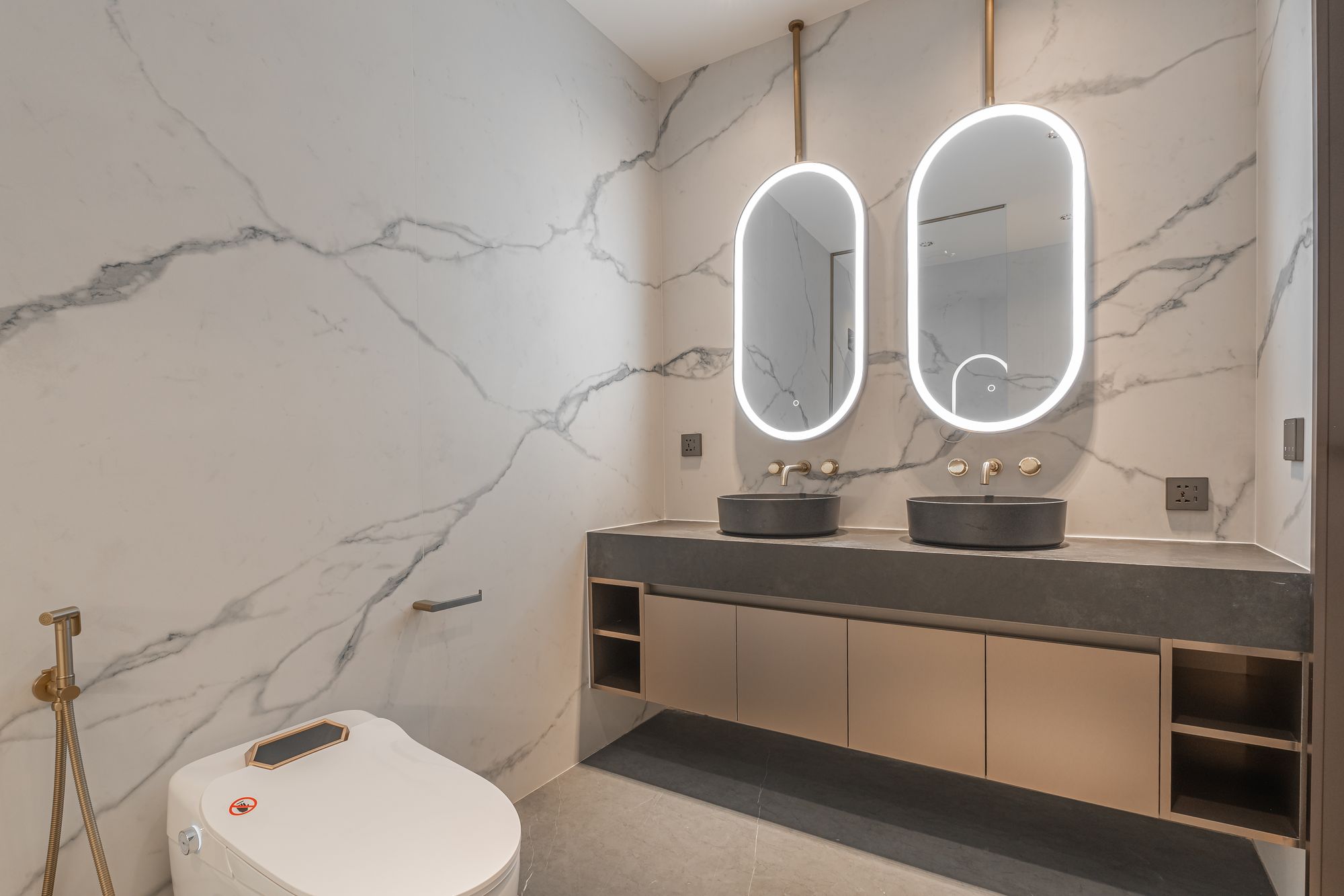 Double-vanity marble bathroom