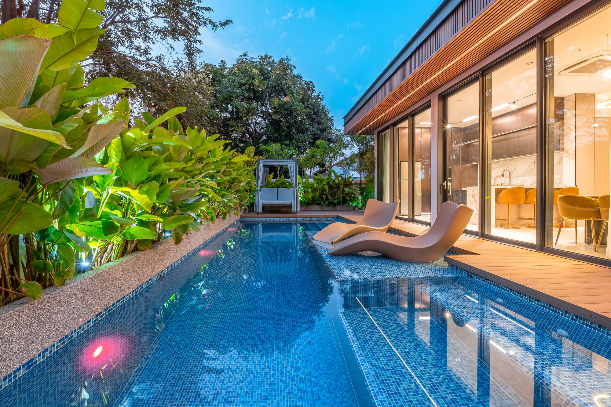 Private pool at blue hour